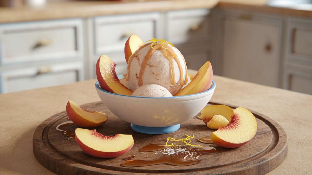 Savourez l'été avec cette recette de glace légère à la pêche sans sorbetière
