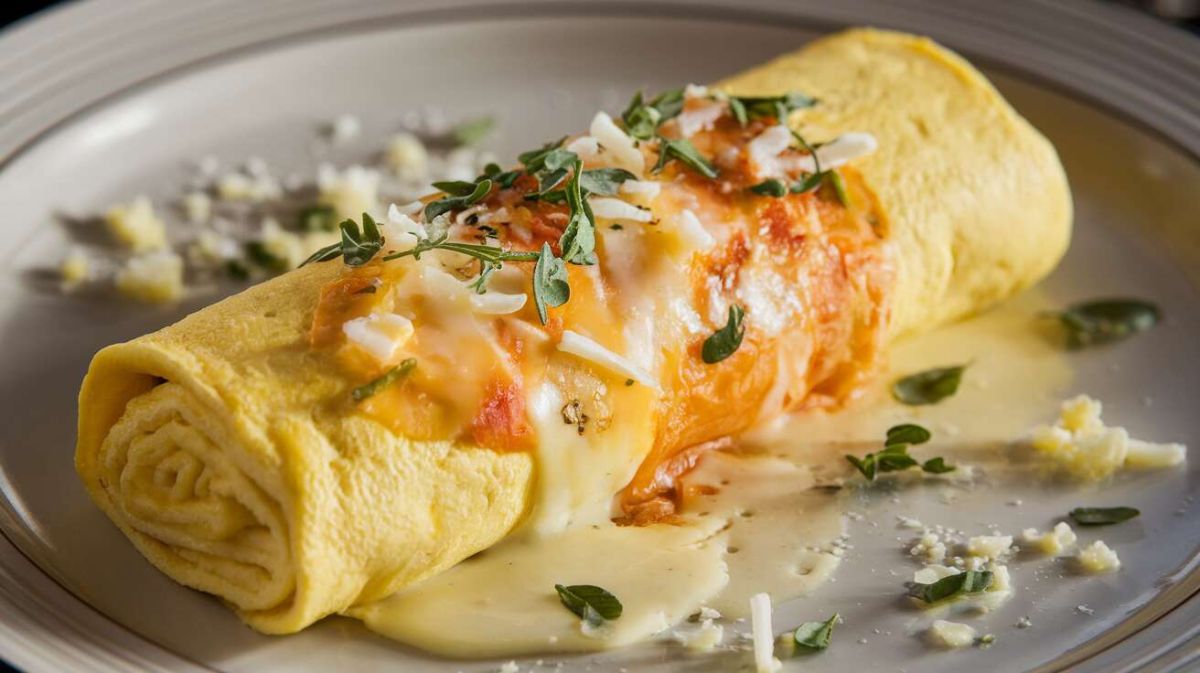 Découvrez l'omelette roulée aux saveurs de fromage et fines herbes