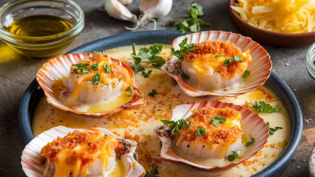Savoureuses coquilles Saint-Jacques gratinées au gouda léger