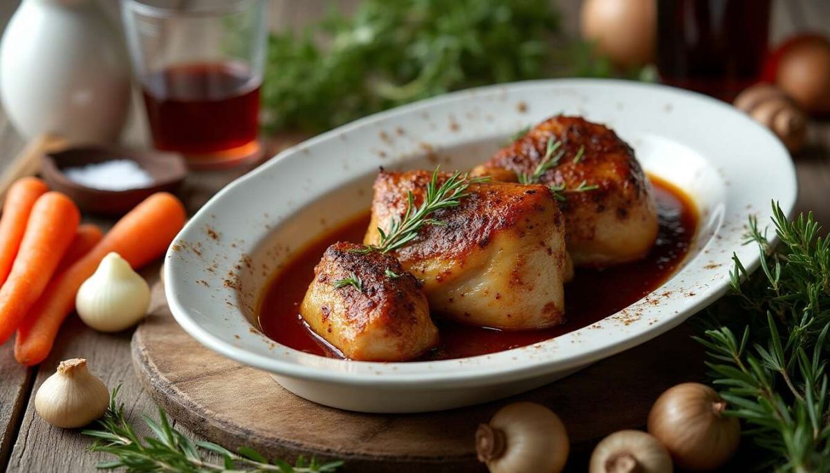 Découvrez la recette légère d'un coq au vin savoureux