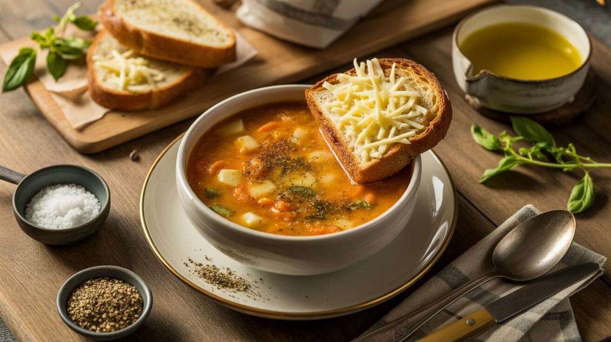 Une soupe de légumes de printemps et tartines au fromage : une fusion de saveurs